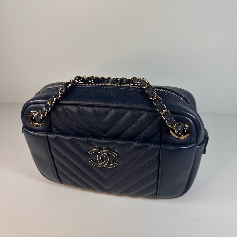 Chanel Calfskin Quilted Daily Chevron Camera Case Navy Blue - Picture 6 of 16